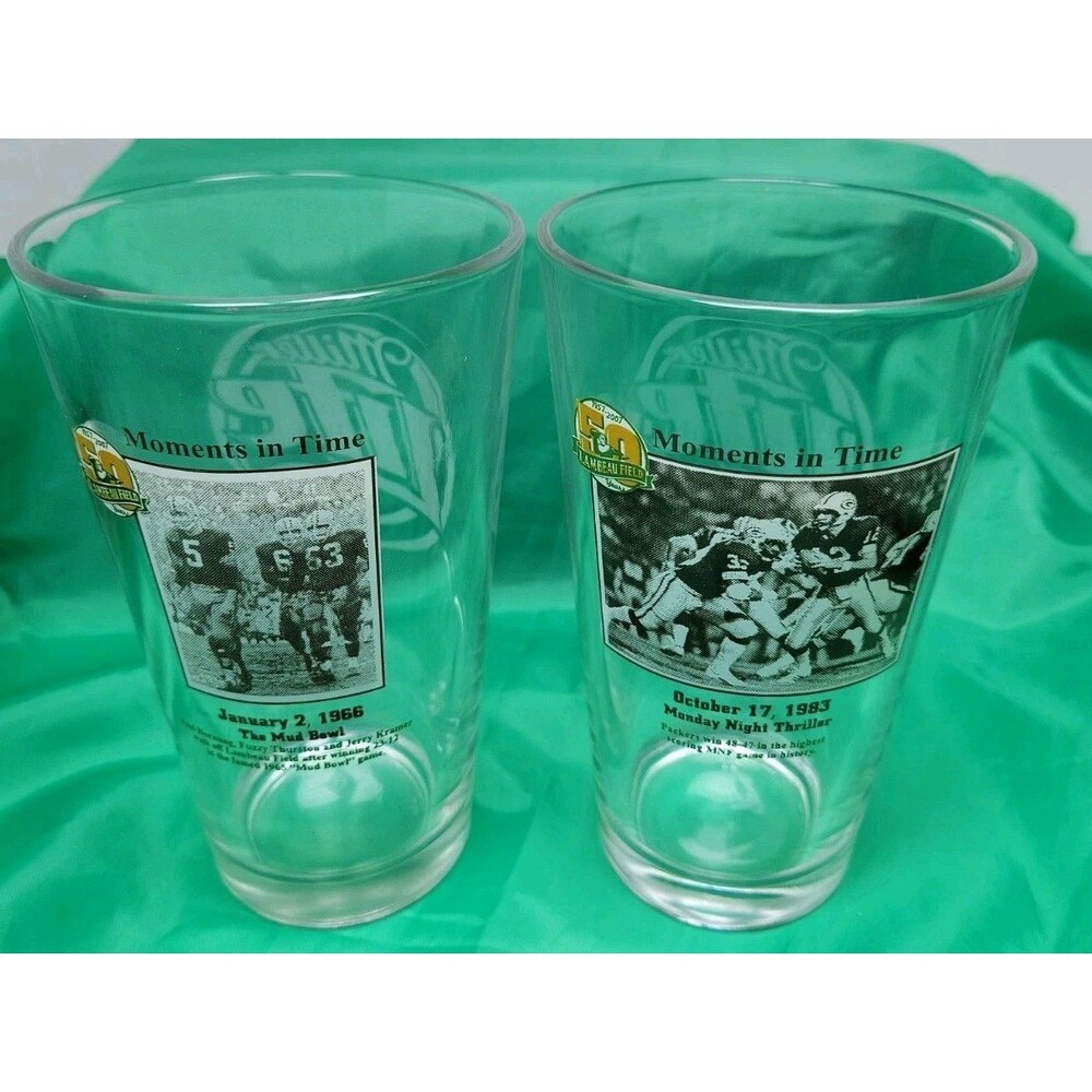 Green Bay Packers Miller Lite Beer Glass Moments in Time Mud Bowl and MNF Thrill